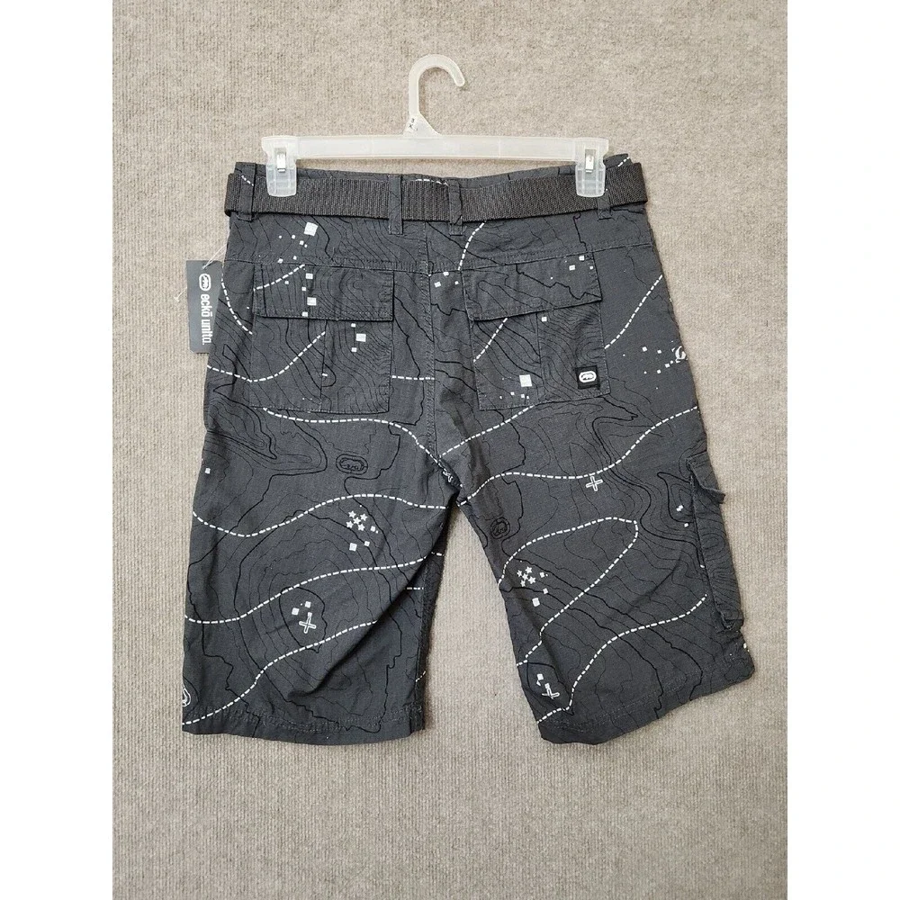 Ecko Unltd Belted Cargo Shorts Mens 30 Gray Ripstop NEW